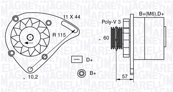 Alternator (12V, 65A) potrivit FIAT 126, CINQUECENTO, PALIO, PANDA, PANDA/HATCHBACK, PUNTO, SEICENTO / 600, SIENA, STRADA, UNO; LANCIA Y, Y10 0.65-1.6 07.81-01.10 [3]