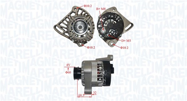 Alternator (12V, 65A) potrivit FIAT BRAVA, BRAVO I, MAREA, PALIO, PUNTO, SIENA, STRADA; LANCIA Y 1.2 1.3 04.97-