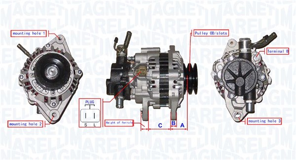 Alternator (12V, 75A) potrivit HYUNDAI H-1, H-1 STAREX, H-1 CARGO; KIA K2500, PREGIO 2.5D 06.97-