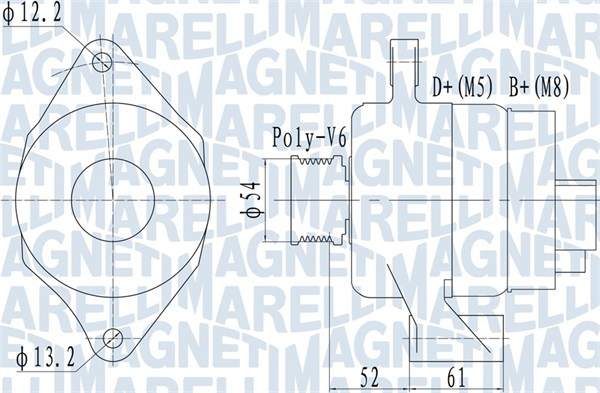 Alternator (14V, 100A) potrivit ALFA ROMEO 159, BRERA, SPIDER; FIAT BRAVO II, CROMA, DOBLO, DOBLO CARGO, DUCATO, GRANDE PUNTO, IDEA, LINEA, PUNTO EVO; LANCIA DELTA III 1.6D 1.9D 2.0D 09.05-