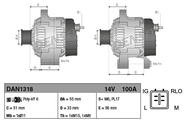 Alternator (14V, 100A) TOYOTA AVENSIS, VERSO 1.6/1.8/2.0 intre 2008-2018 [3]