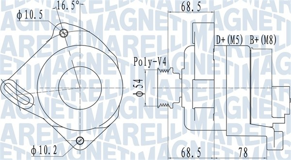 Alternator (14V, 105A) potrivit FIAT 500, 500 C, DOBLO CARGO, GRANDE PUNTO, PUNTO, PUNTO EVO, PUNTO EVO HATCHBACK; LANCIA YPSILON 1.2 1.2LPG 1.4 10.05-