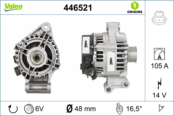 Alternator (14V, 105A) potrivit FORD C-MAX, FIESTA V, FOCUS C-MAX, FOCUS I, FOCUS II, FUSION 1.25-2.0 10.98-12.12