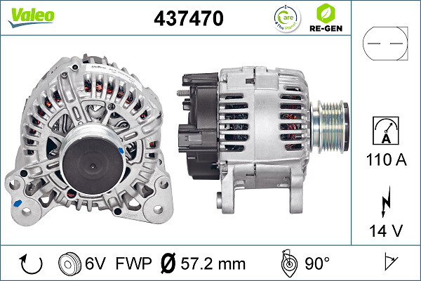 Alternator (14V, 110A) potrivit AUDI A1, A3; SEAT ALTEA, ALTEA XL, IBIZA IV, IBIZA IV SC, IBIZA IV ST, LEON, TOLEDO III, TOLEDO IV; SKODA FABIA II, OCTAVIA II, RAPID, ROOMSTER 1.0-3.2 02.03-