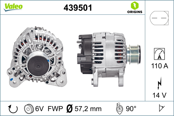 Alternator (14V, 110A) potrivit AUDI A1, A3; SEAT ALTEA, ALTEA XL, IBIZA IV, IBIZA IV SC, IBIZA IV ST, LEON, TOLEDO III, TOLEDO IV; SKODA FABIA II, OCTAVIA II, RAPID, ROOMSTER 1.0-3.2 02.03-