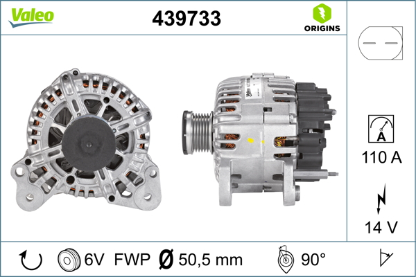 Alternator (14V, 110A) potrivit AUDI A1, A3; SEAT ALTEA, ALTEA XL, IBIZA IV, IBIZA IV SC, IBIZA IV ST, LEON, TOLEDO IV; SKODA FABIA II, OCTAVIA II, RAPID, ROOMSTER 1.0-2.0D 10.08-