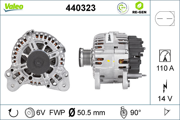 Alternator (14V, 110A) potrivit AUDI A1, A3; SEAT ALTEA, ALTEA XL, IBIZA IV, IBIZA IV SC, IBIZA IV ST, LEON, TOLEDO IV; SKODA FABIA II, OCTAVIA II, RAPID, ROOMSTER 1.0-2.0D 11.08-