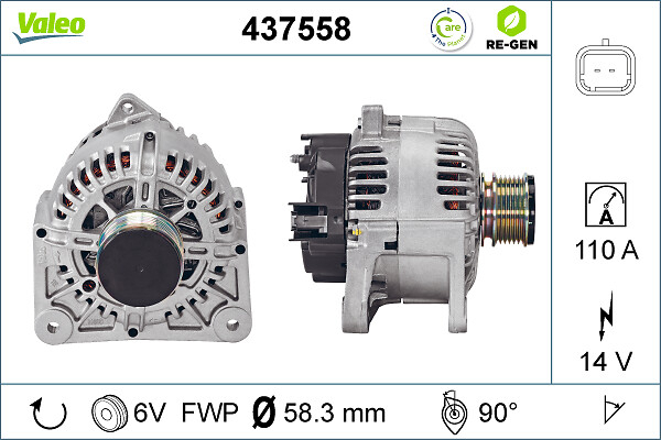 Alternator (14V, 110A) potrivit DACIA DUSTER, DUSTER SUV, LOGAN, LOGAN EXPRESS, LOGAN MCV, SANDERO; NISSAN MICRA III, NV200, NV200 EVALIA, TIIDA; RENAULT CLIO II 1.5D-1.6LPG 09.98-