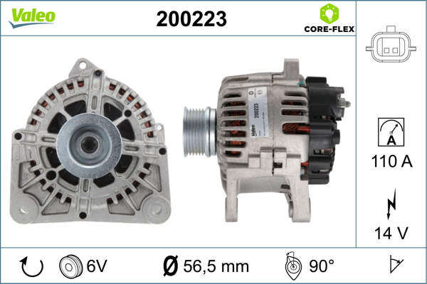 Alternator (14V, 110A) potrivit RENAULT CLIO III, KANGOO BE BOP, KANGOO EXPRESS, KANGOO II, MEGANE II, SCENIC II, TWINGO II, WIND 1.4-1.6LPG 11.02-