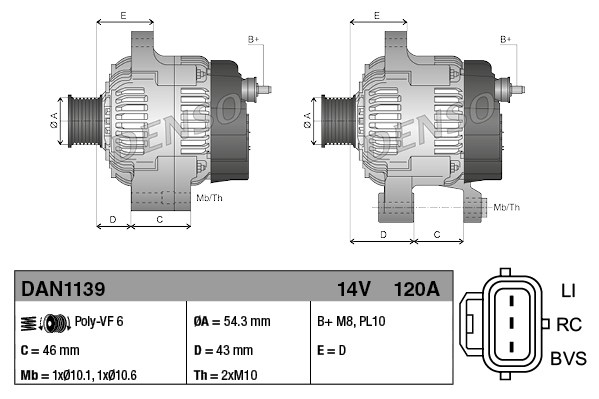 Alternator (14V, 120A) FORD C-MAX, FOCUS II, FUSION 1.6D intre 2004-2012 [3]