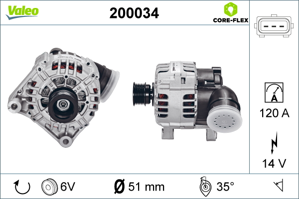 Alternator (14V, 120A) potrivit BMW 3 (E36), 3 (E46), 5 (E39), 5 (E60), 5 (E61), 7 (E38), X5 (E53), Z3 (E36) 2.0-3.0D 01.91-12.10