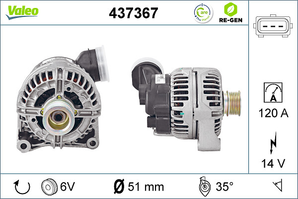 Alternator potrivit BMW 3 (E36), 3 (E46), 5 (E39), 5 (E60), 5 (E61), 7 (E38), X5 (E53), Z3 (E36) 2.0-4.4 1991-2010 (14V, 120A) [3]