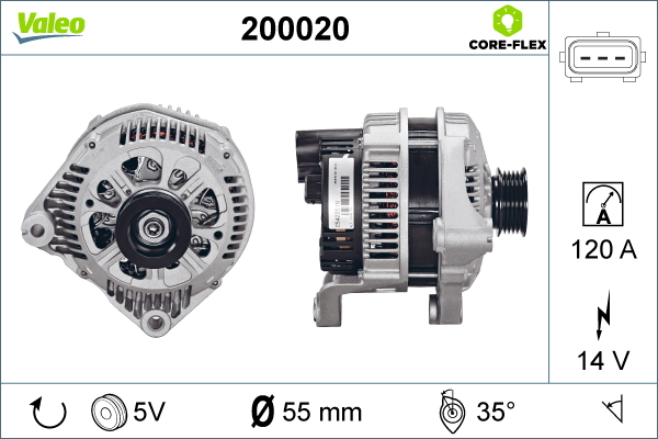 Alternator (14V, 120A) potrivit BMW 3 (E46), 5 (E39), 7 (E38), X5 (E53) 2.0D 2.5D 3.0D 01.96-05.04