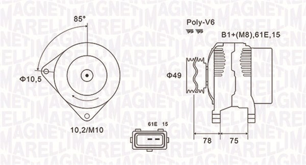 Alternator (14V, 120A) potrivit BMW 3 (E46), 5 (E39), 7 (E38), Z3 (E36) 2.0-3.5 08.95-08.06