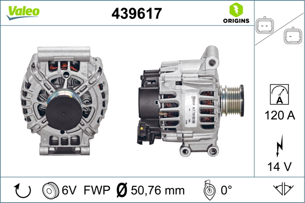 Alternator (14V, 120A) potrivit CITROEN BERLINGO MULTISPACE, BERLINGO MINIVAN, C3 II, C3 PICASSO, C4, C4 GRAND PICASSO I, C4 GRAND PICASSO II, C4 I, C4 II, C4 PICASSO I 1.4-2.0D 02.06-