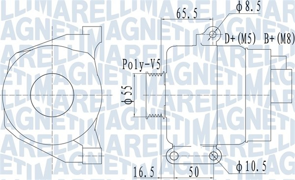 Alternator (14V, 120A) potrivit FIAT 500 C, DOBLO CARGO, PANDA, PUNTO, PUNTO EVO HATCHBACK, TIPO; LANCIA YPSILON 1.2-1.4LPG 03.09-