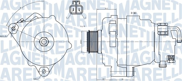 Alternator (14V, 120A) potrivit HYUNDAI ELANTRA III, SANTA FE I, SANTA FE II, TRAJET, TUCSON; KIA CARENS II, SPORTAGE II 2.0 2.0D 2.2D 04.01-