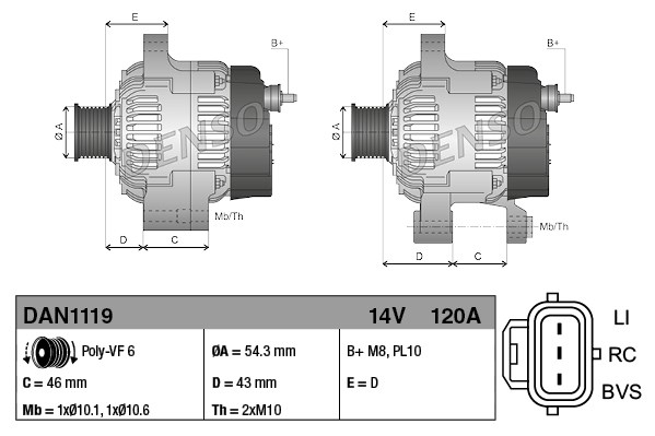 Alternator (14V, 120A) VOLVO C30, C70 II, S40 II, V50; FORD C-MAX, FIESTA V, FOCUS C-MAX, FOCUS II, FUSION 1.6D/2.0D intre 2003-2013 [2]