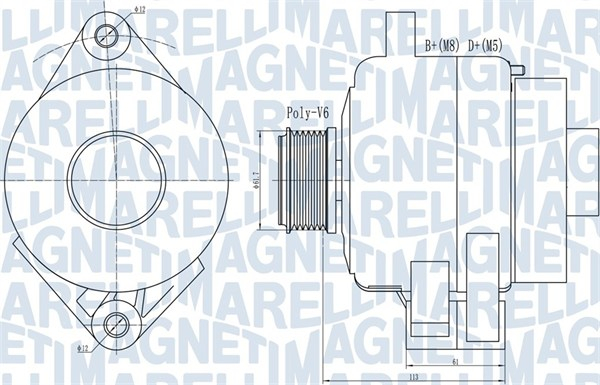 Alternator (14V, 140A) potrivit ALFA ROMEO 159; FIAT BRAVO II, CROMA, GRANDE PUNTO, LINEA, SEDICI; LANCIA DELTA III; SUZUKI SX4 1.6D 1.9D 2.0D 06.05-