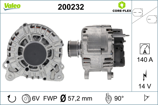 Alternator (14V, 140A) potrivit AUDI A1, A3, A4 ALLROAD B8, A4 B8, Q3, TT; SEAT ALHAMBRA, ALTEA, ALTEA XL, IBIZA IV, IBIZA IV SC, IBIZA IV ST, LEON, TOLEDO IV; SKODA FABIA II 1.4-2.0D 05.03-