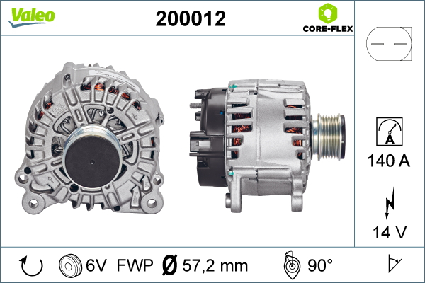 Alternator (14V, 140A) potrivit AUDI A1, A3, A4 B6, A4 B7, A8 D4, Q3, TT; CHRYSLER SEBRING; DODGE AVENGER, CALIBER, JOURNEY; FORD GALAXY I; JEEP COMPASS, PATRIOT; SEAT ALHAMBRA 1.0-4.0 09.95-