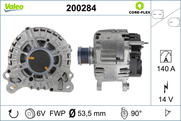 Alternator (14V, 140A) potrivit AUDI A3, Q2, Q3; SEAT ALHAMBRA, ARONA, ATECA, IBIZA V, LEON, LEON SC, LEON ST, TARRACO; SKODA KAROQ, KODIAQ, OCTAVIA III, SUPERB III; VW ARTEON 1.0-2.0D 05.11-