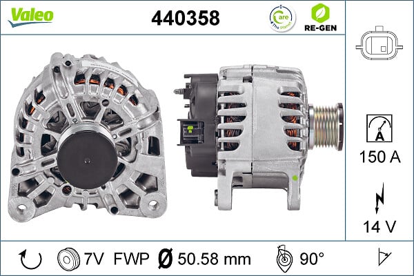 Alternator (14V, 150A) potrivit DACIA DOKKER, DOKKER EXPRESS MINIVAN, DUSTER, LODGY; OPEL MOVANO B; RENAULT CAPTUR I, CLIO IV, FLUENCE, GRAND SCENIC III, KADJAR, KANGOO EXPRESS 1.2-2.3D 04.09-