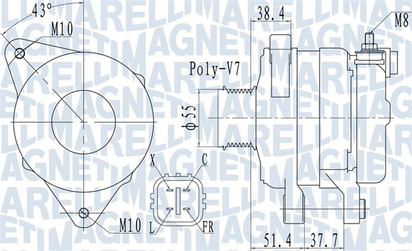 Alternator (14V, 150A) potrivit HYUNDAI GRAND SANTA FE, IX35, SANTA FE II, SANTA FE III; KIA CARNIVAL III, SORENTO II, SPORTAGE II 2.0D 2.2D 01.06-