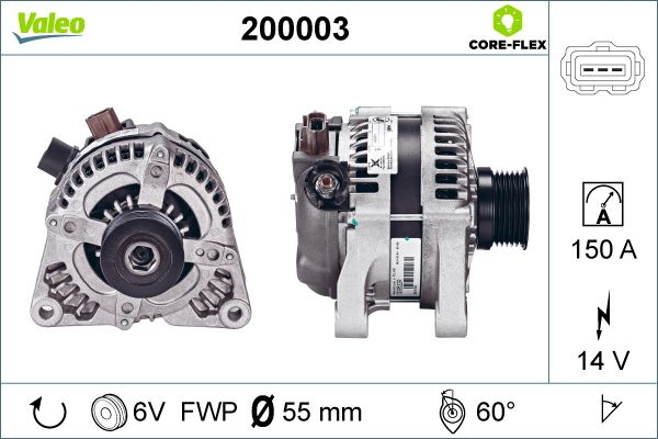 Alternator (14V, 150A) potrivit VOLVO C30, C70 II, S40 II, V50; FORD C-MAX, FIESTA V, FOCUS C-MAX, FOCUS II, FUSION, KUGA I 1.4 1.6D 2.0D 10.03-12.12