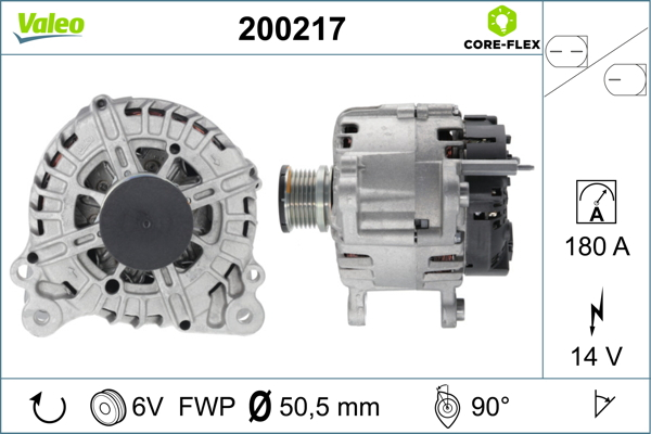 Alternator (14V, 180A) potrivit AUDI A3, TT; SEAT ALHAMBRA; SKODA KODIAQ, OCTAVIA III, SUPERB III, YETI; VW ARTEON, ARTEON SHOOTING BRAKE, CADDY ALLTRACK, CADDY ALLTRACK/MINIVAN 1.4-2.0D 06.08- [3]