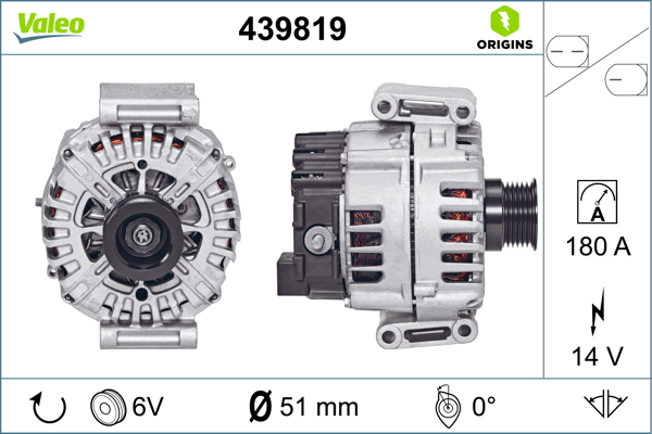 Alternator (14V, 180A) potrivit MERCEDES C (A205), C (C205), C T-MODEL (S204), C T-MODEL (S205), C (W204), C (W205), E T-MODEL (S212), E (W212), GLK (X204) 2.2D 12.08-05.18