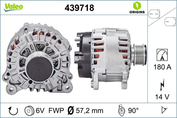 Alternator (14V, 180A) potrivit SEAT ALHAMBRA; SKODA SUPERB II; VW CC B7, GOLF VI, PASSAT ALLTRACK B7, PASSAT B6, PASSAT B7, SHARAN 1.6D 2.0D 03.05-12.22