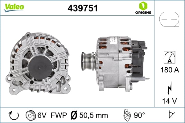 Alternator (14V, 180A) potrivit SKODA SUPERB II; VW CRAFTER 30-35, CRAFTER 30-50, MULTIVAN T5, MULTIVAN T6, PASSAT B6, TRANSPORTER T5, TRANSPORTER T6 2.0D 3.2 3.6 11.05-12.19