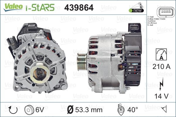 Alternator (14V, 210A) potrivit DS DS 4, DS 5, DS 7; CITROEN C4 GRAND PICASSO II, C4 II, C4 PICASSO II, C4 SPACETOURER, C5 AIRCROSS, C5 III, DS4, DS5, GRAND C4 SPACETOURER, JUMPY III 2.0D 06.09-