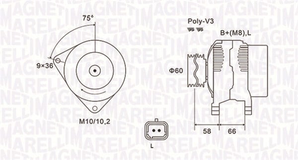 Alternator (14V, 70A) potrivit DACIA LOGAN, SANDERO; NISSAN KUBISTAR; RENAULT CLIO II, CLIO II HATCHBACK, CLIO III, ESPACE III, KANGOO, KANGOO EXPRESS, THALIA I, THALIA II 1.0-2.0 05.96-