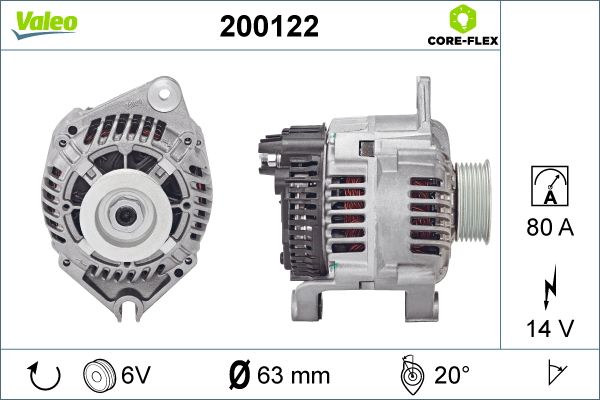 Alternator (14V, 80A) potrivit CITROEN BERLINGO, BERLINGO MINIVAN, JUMPER I, JUMPY I, XANTIA, XSARA, XSARA HATCHBACK, ZX; FIAT DUCATO, SCUDO; PEUGEOT 306, 306 HATCHBACK 1.8D-2.1D 03.91-12.06