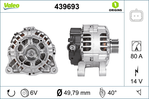 Alternator potrivit CITROEN C2, C2 ENTERPRISE, C3 I, C3 PLURIEL, C4, C4 I; PEUGEOT 1007, 206, 207, 301, 307 1.1-1.6ALK dupa 1998 - (14V, 80A) [3]