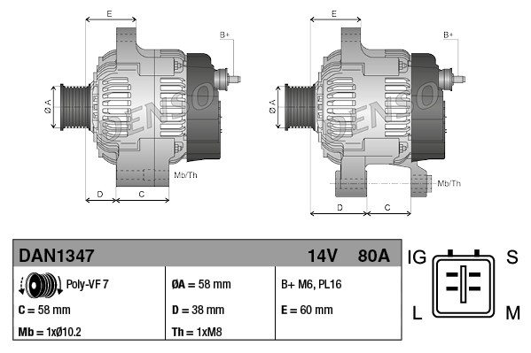 Alternator (14V, 80A) TOYOTA HIACE IV, HILUX VII, LAND CRUISER 90, LAND CRUISER PRADO 2.5D/3.0D intre 2002-2015 [3]