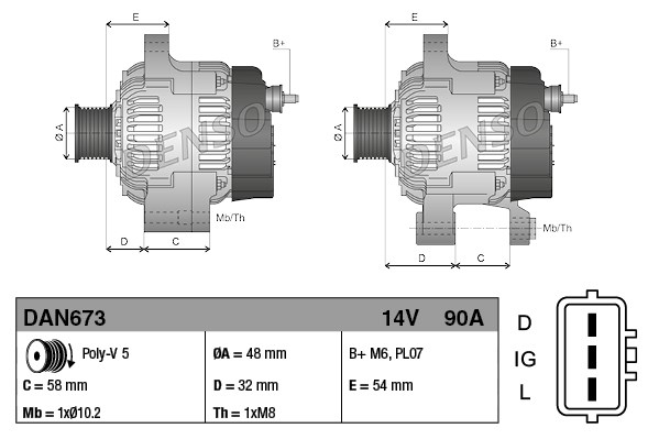Alternator (14V, 90A) LAND ROVER FREELANDER 1.8 intre 1998-2006 [3]