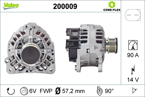 Alternator (14V, 90A) potrivit AUDI A2, A3, A4 B5, TT; FORD GALAXY I; SEAT ALHAMBRA, AROSA, CORDOBA, CORDOBA VARIO, IBIZA II, IBIZA III, IBIZA IV, IBIZA IV SC, INCA, LEON 1.4-3.2 09.92-08.15