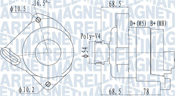 Alternator (14V, 90A) potrivit FIAT 500, 500 C, DOBLO CARGO, GRANDE PUNTO, LINEA, PUNTO, PUNTO EVO, PUNTO EVO HATCHBACK 1.2 1.2LPG 1.4 10.05-