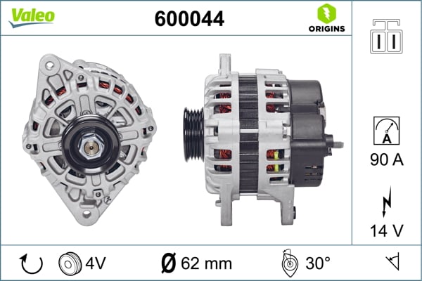 Alternator (14V, 90A) potrivit HYUNDAI ACCENT I, ACCENT II, ACCENT III, ACCENT IV, COUPE I, COUPE II, ELANTRA III, ELANTRA IV, ELANTRA V, GETZ, I20 I, I30, MATRIX, TRAJET 1.3-2.0 10.94-