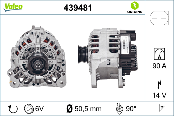 Alternator (14V, 90A) potrivit SEAT CORDOBA, IBIZA III, IBIZA IV, IBIZA IV SC, IBIZA IV ST, TOLEDO IV; SKODA FABIA I, FABIA I PRAKTIK, FABIA II, RAPID, ROOMSTER, ROOMSTER PRAKTIK 1.0-2.0 07.01-