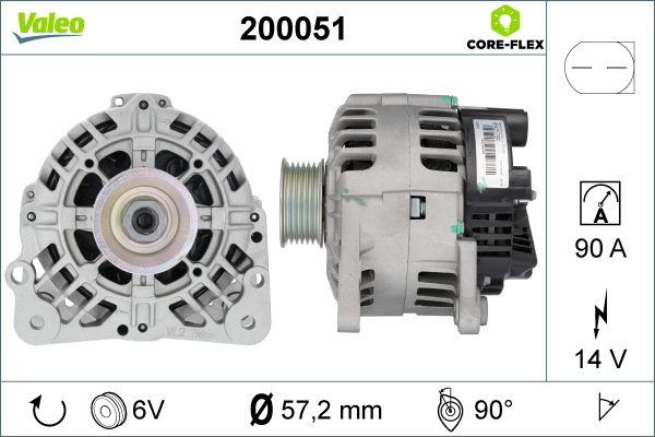 Alternator (14V, 90A) potrivit SEAT CORDOBA, IBIZA III; SKODA FABIA I, FABIA I PRAKTIK, FABIA II, ROOMSTER, ROOMSTER PRAKTIK; VW POLO 1.2 07.01-05.15