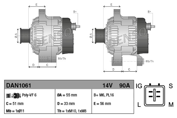 Alternator potrivit TOYOTA AURIS, COROLLA 1.6 2006-2014 - (14V, 90A) [3]