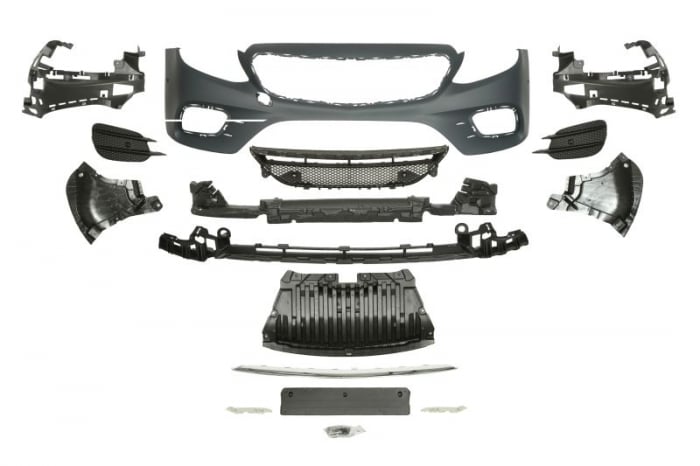 Bara (Fata, AMG, cu grilaje; cu intarire; cu paranteze de montaj, cu orificii senzori parcare, negru grunduit) potrivit MERCEDES E ALL-TERRAIN (S213) 01.16-