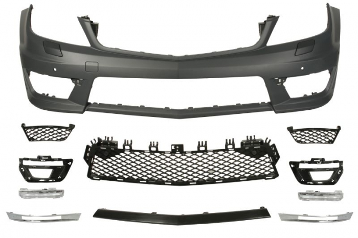 Bara (Fata, cu lumini LED de zi, AMG, cu grilaje, cu orificii pentru spalator de faruri, cu orificii senzori parcare, grunduit) potrivit MERCEDES C (C204) 03.11-12.13