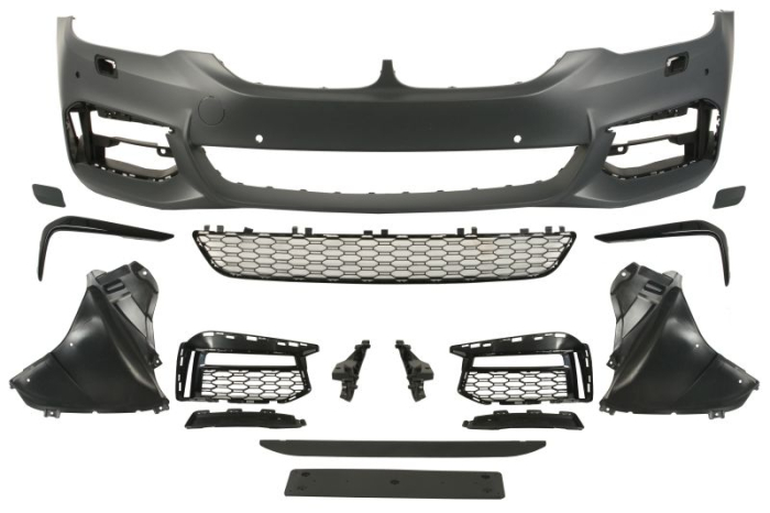 Bara Fata, pachet M, cu grilaje, cu orificii proiector ceata, cu gauri pentru spalator de faruri, numar orificii senzori parcare: 6, grund potrivit BMW 5 G30 02.17-04.2