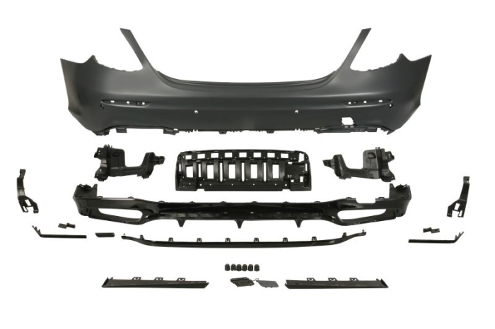 Bara Spate, AMG STYLING, cu intarire; cu paranteze de montaj; cu sipci; cu valabilitate, cu gauri pentru senzorii de parcare, negru grund potrivit MERCEDES E ALL-TERRAIN S213 Sedan