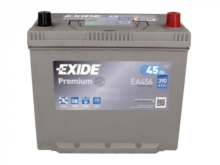Baterie EXIDE 12V 45Ah/390A PREMIUM (R+ borna subtire (vehicule japoneze) + Borna standard) 235x127x226 B01 - flansa montare 10.5 mm  [3]